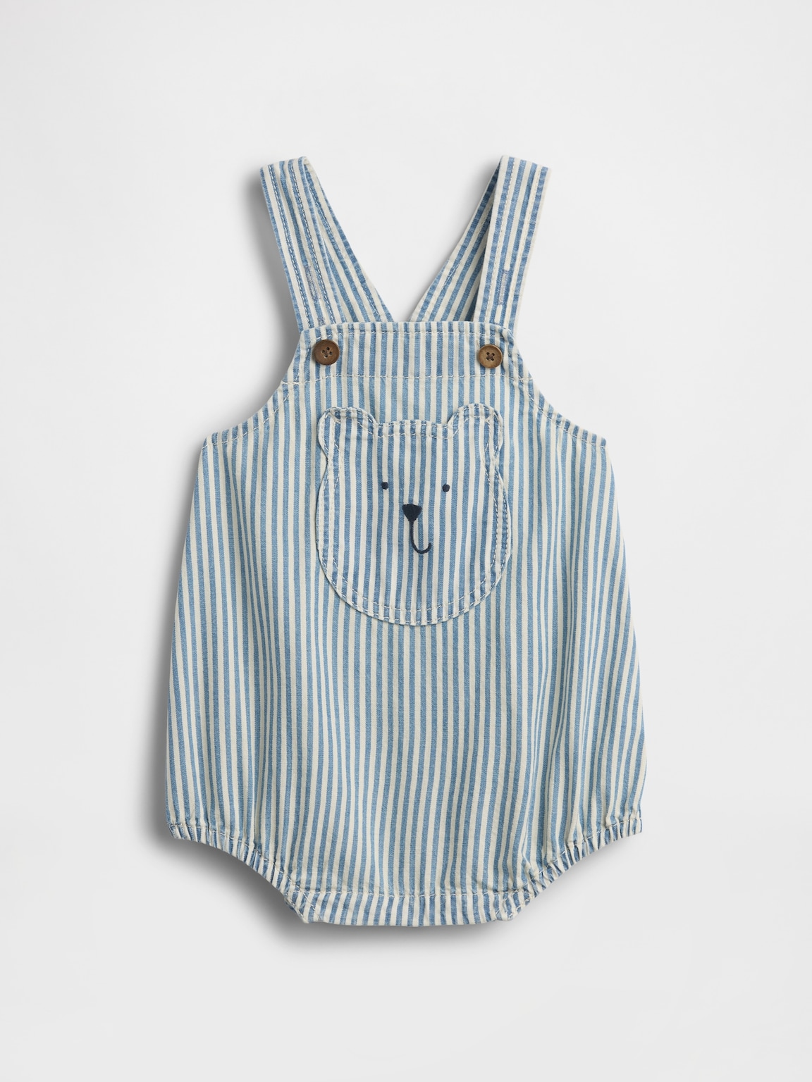 Baby Denim Stripe Bear Pocket Bubble Overalls