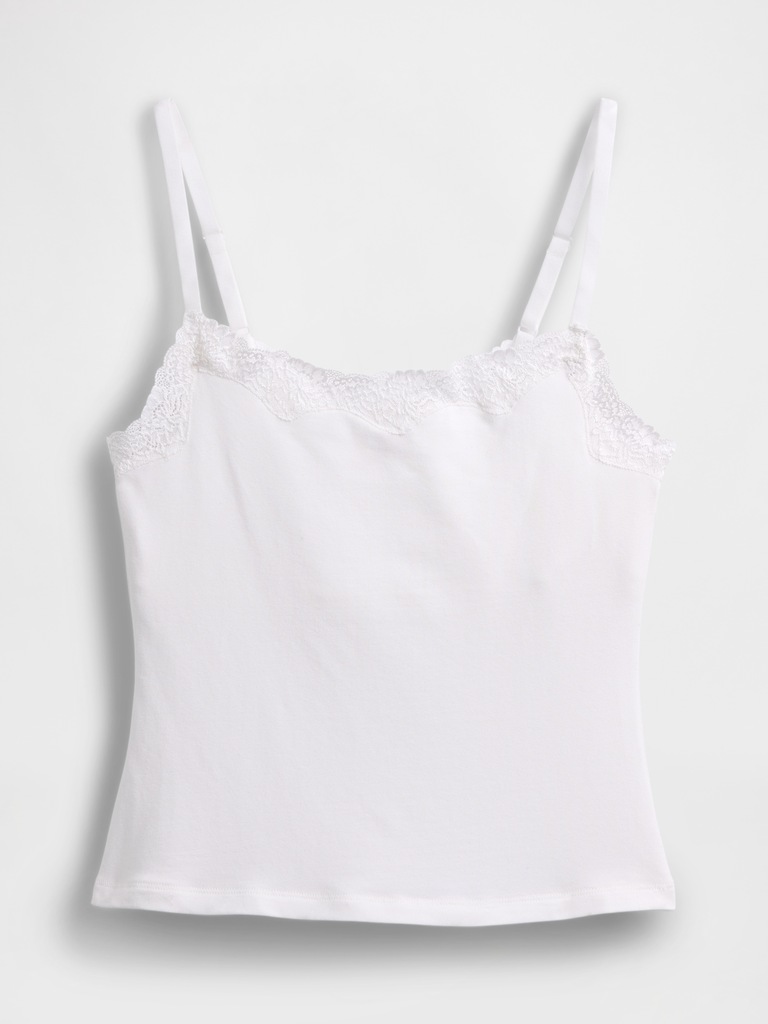 Organic Stretch Cotton Lace-Trim Cami