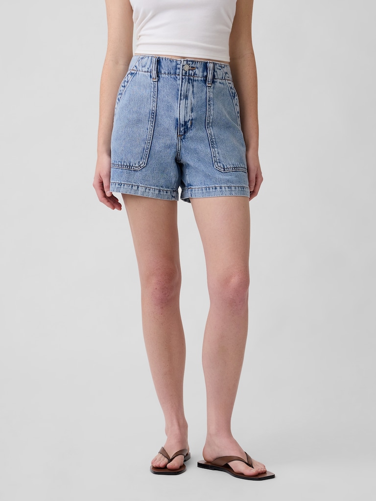 4" High Rise SuperSoft Denim Utility Shorts