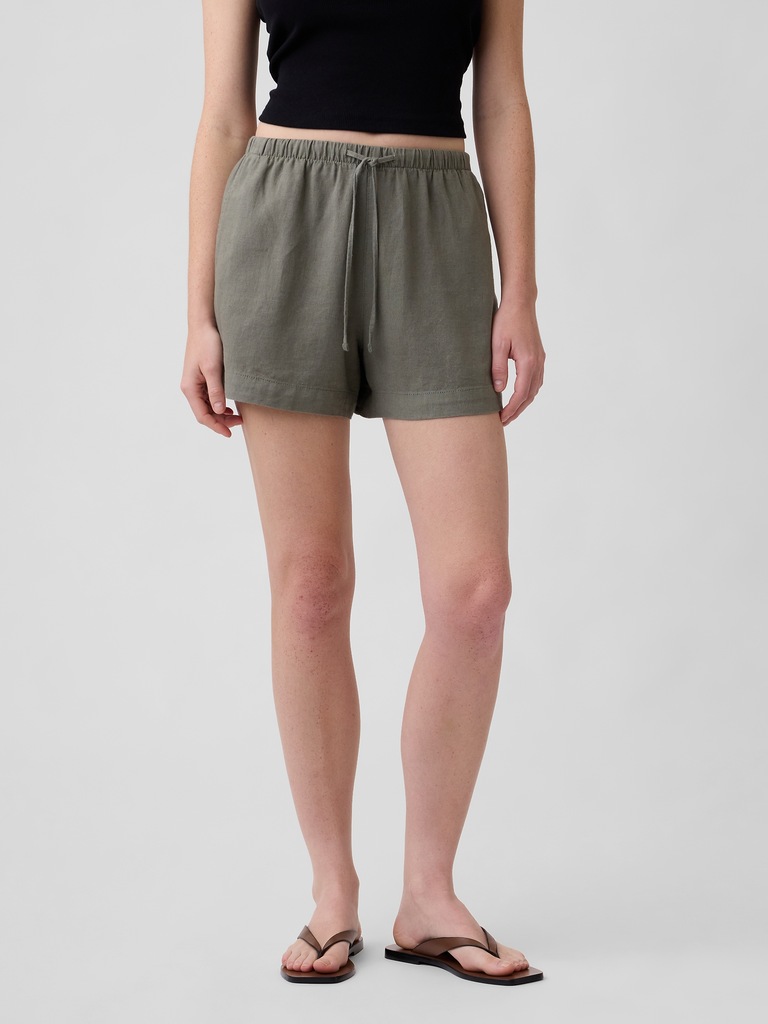 4" High Rise Pull-On Linen-Blend Shorts