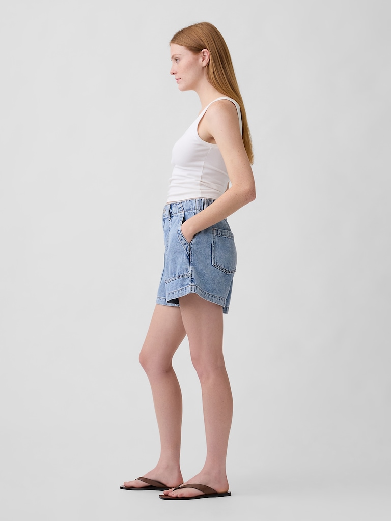 4" High Rise SuperSoft Denim Utility Shorts