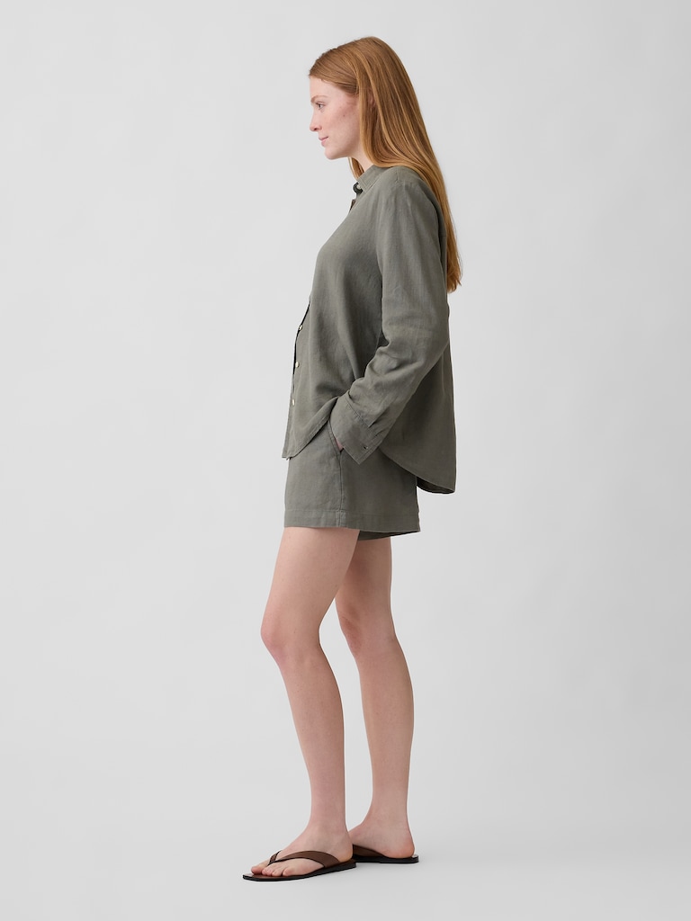 4" High Rise Pull-On Linen-Blend Shorts