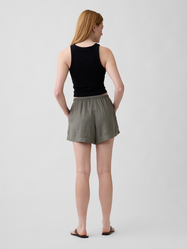 4" High Rise Pull-On Linen-Blend Shorts