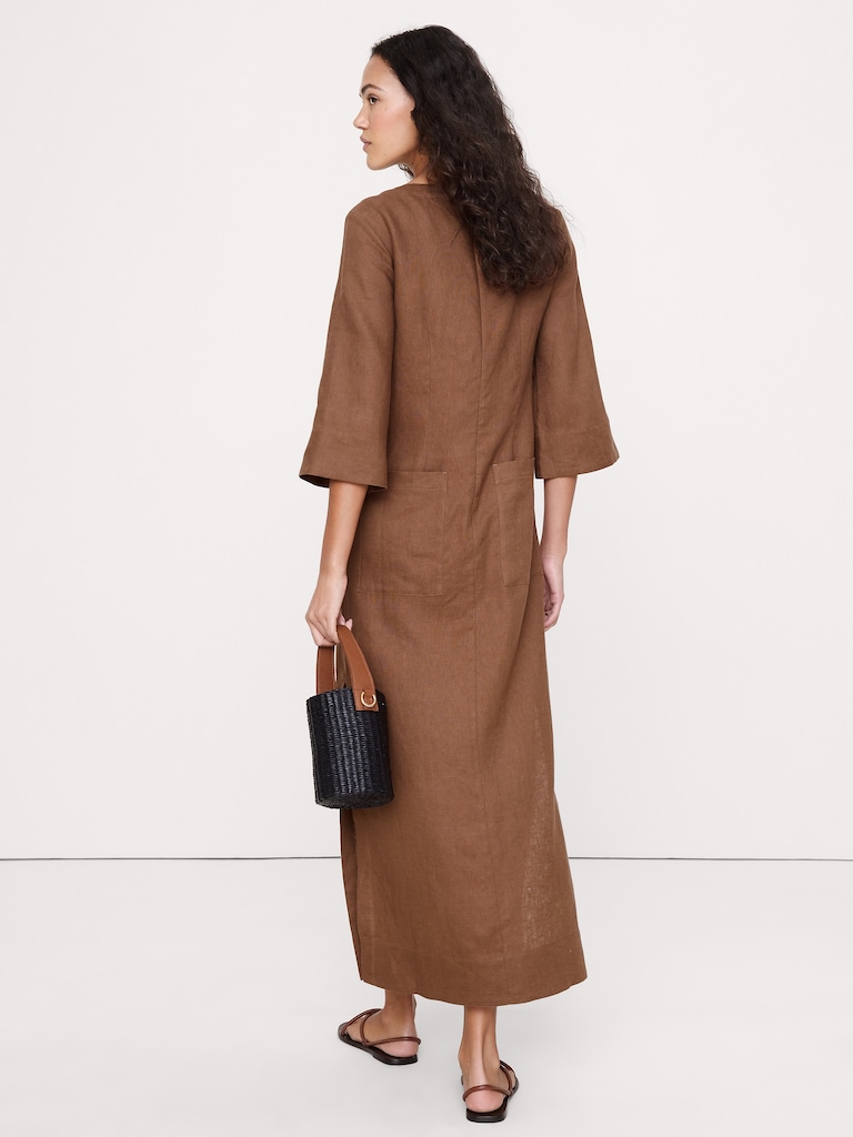 Linen Scoop-Neck Maxi Dress