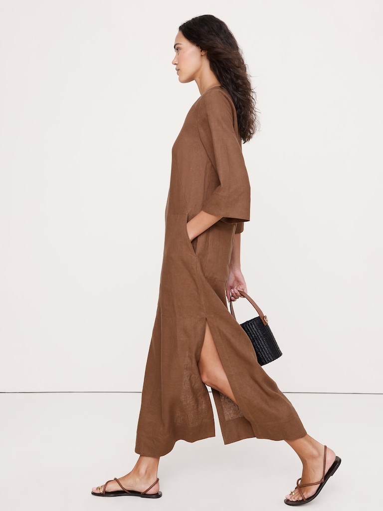 Linen Scoop-Neck Maxi Dress