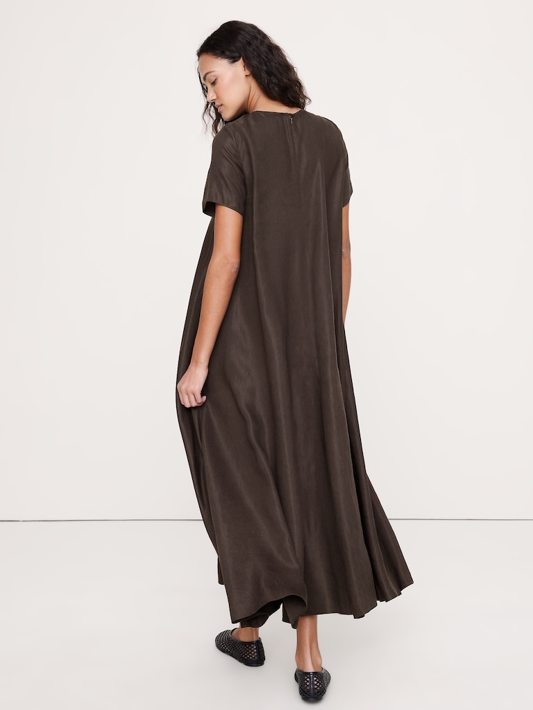 Viscose-Linen Trapeze Maxi Dress