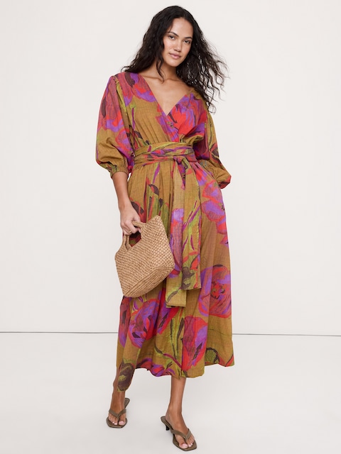 chinese dress ladies Banana Republic Multicolor Floral Paisley Long Sleeve Ruffle A Line Mi –  Brie main image 1