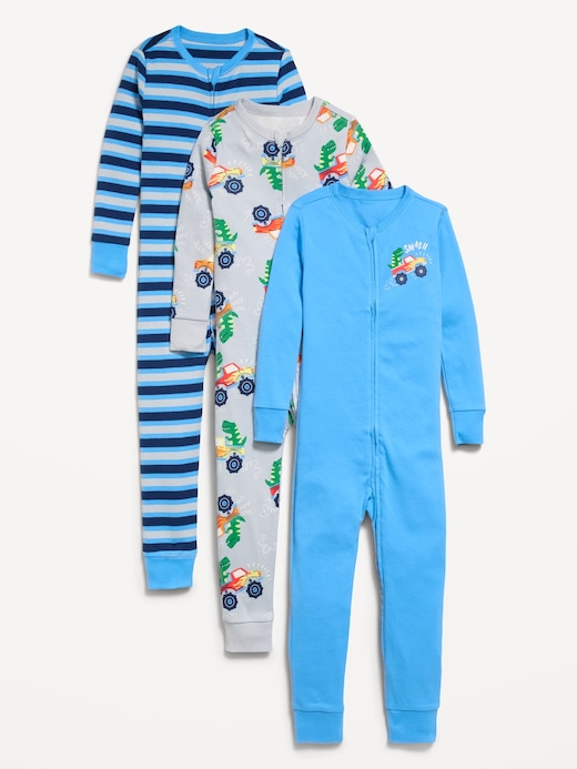 Unisex Unisex Snug-Fit 2-Way-Zip Pajama One-Piece 3-Pack for Toddler & Baby under $20 clearance