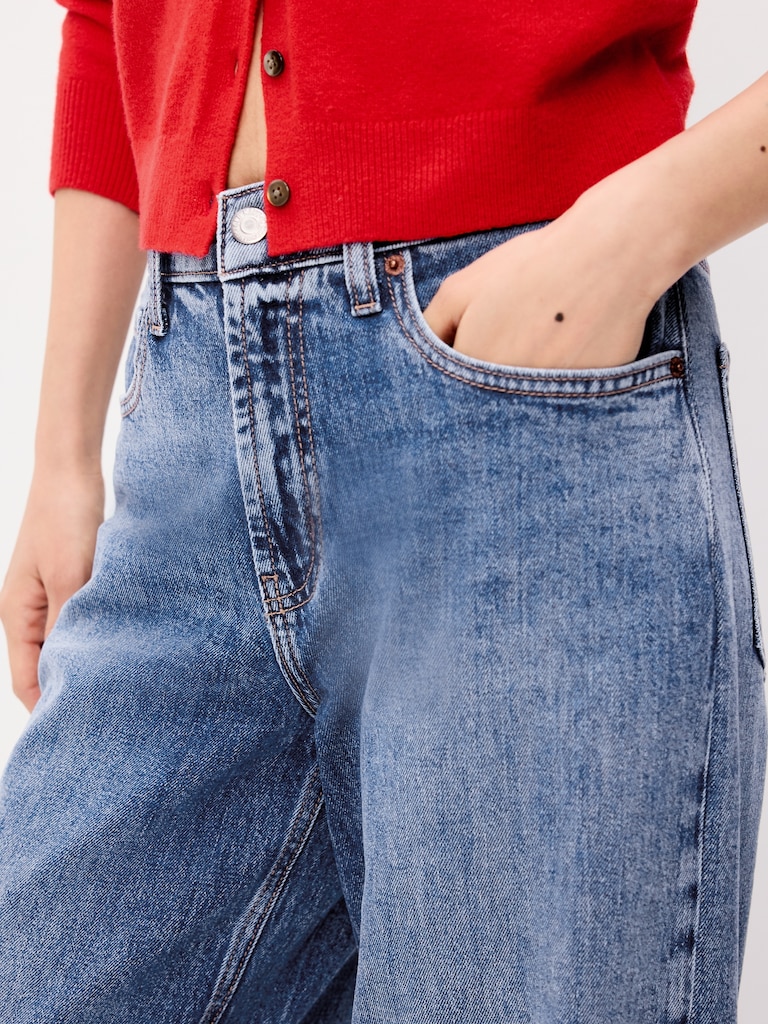 High-Waisted Baggy Wide-Leg Stretch Jeans