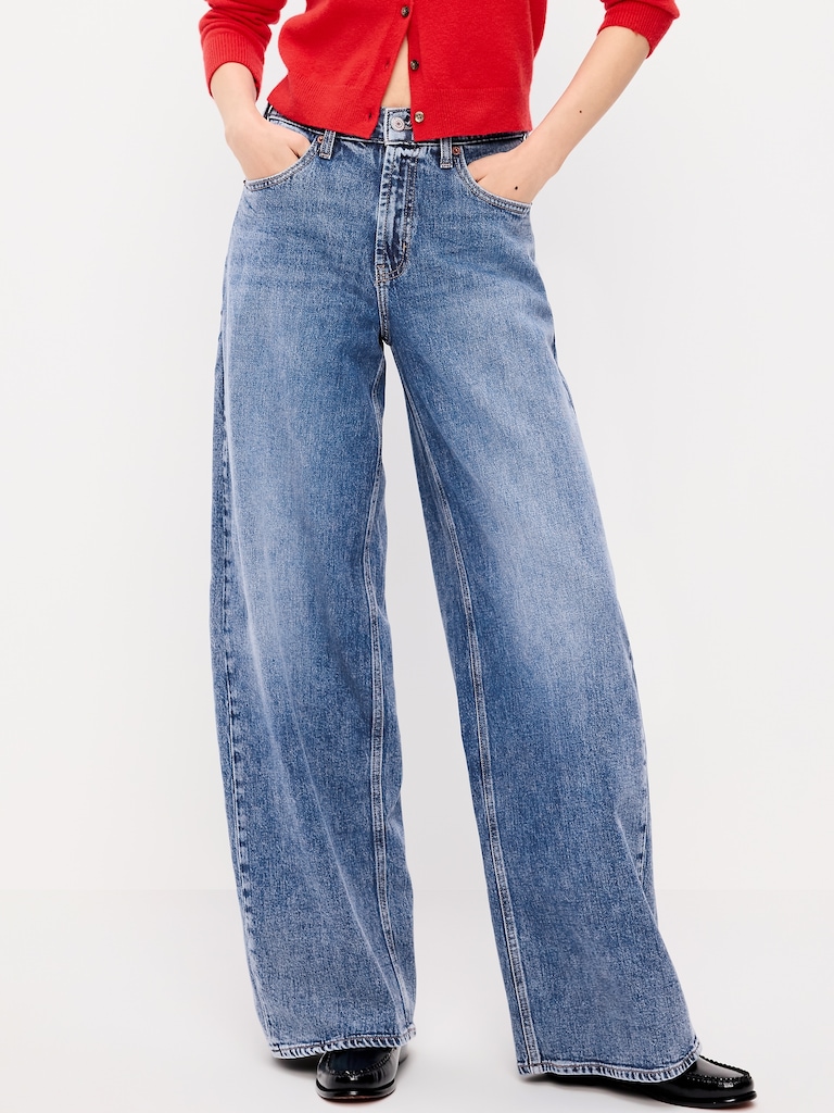 High-Waisted Baggy Wide-Leg Stretch Jeans