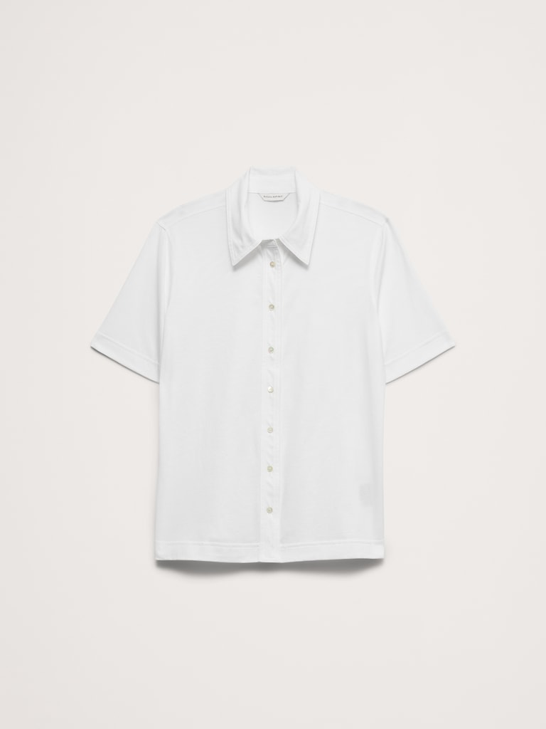 Silky Cotton Short-Sleeve Button-Down Top