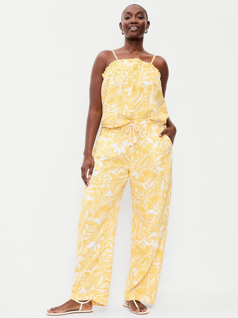 High-Waisted Crinkle Gauze Barrel Ankle Pants