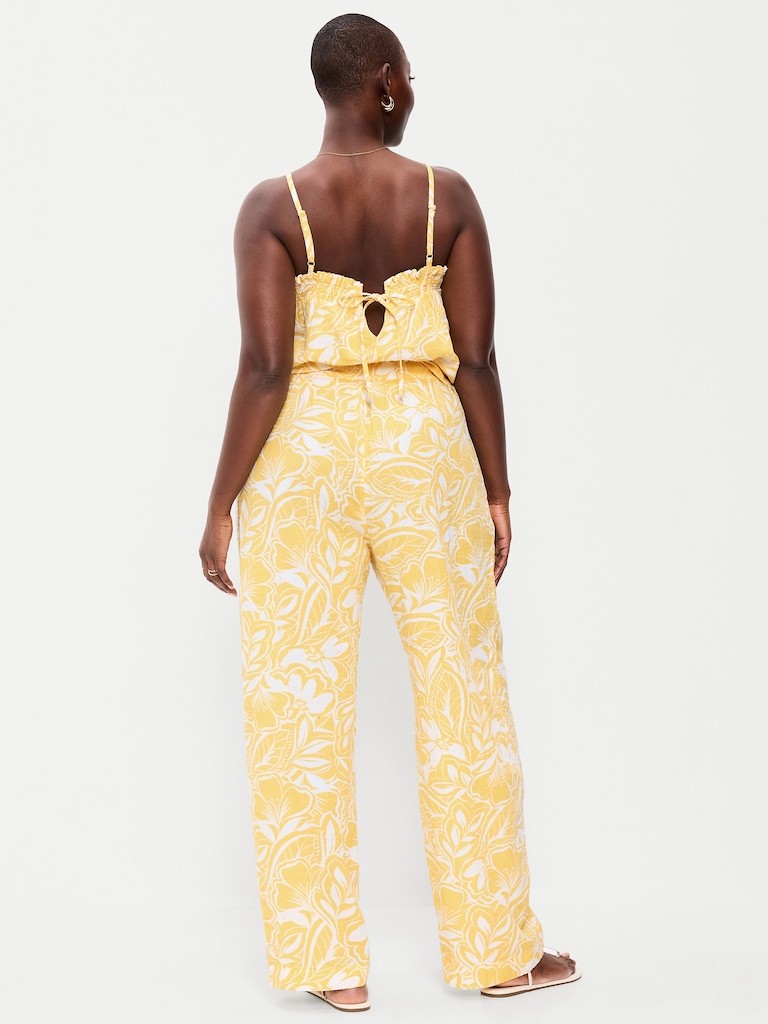 High-Waisted Crinkle Gauze Barrel Ankle Pants