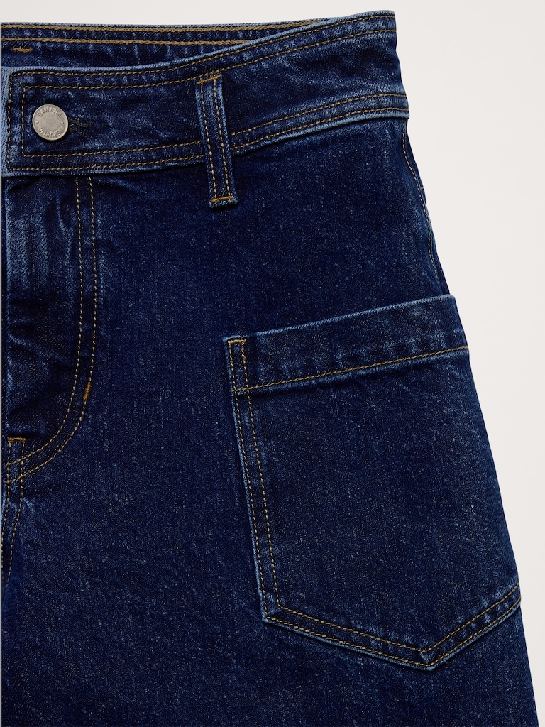 Mid-Rise Wide-Leg Marbled Jean with Raw Hem