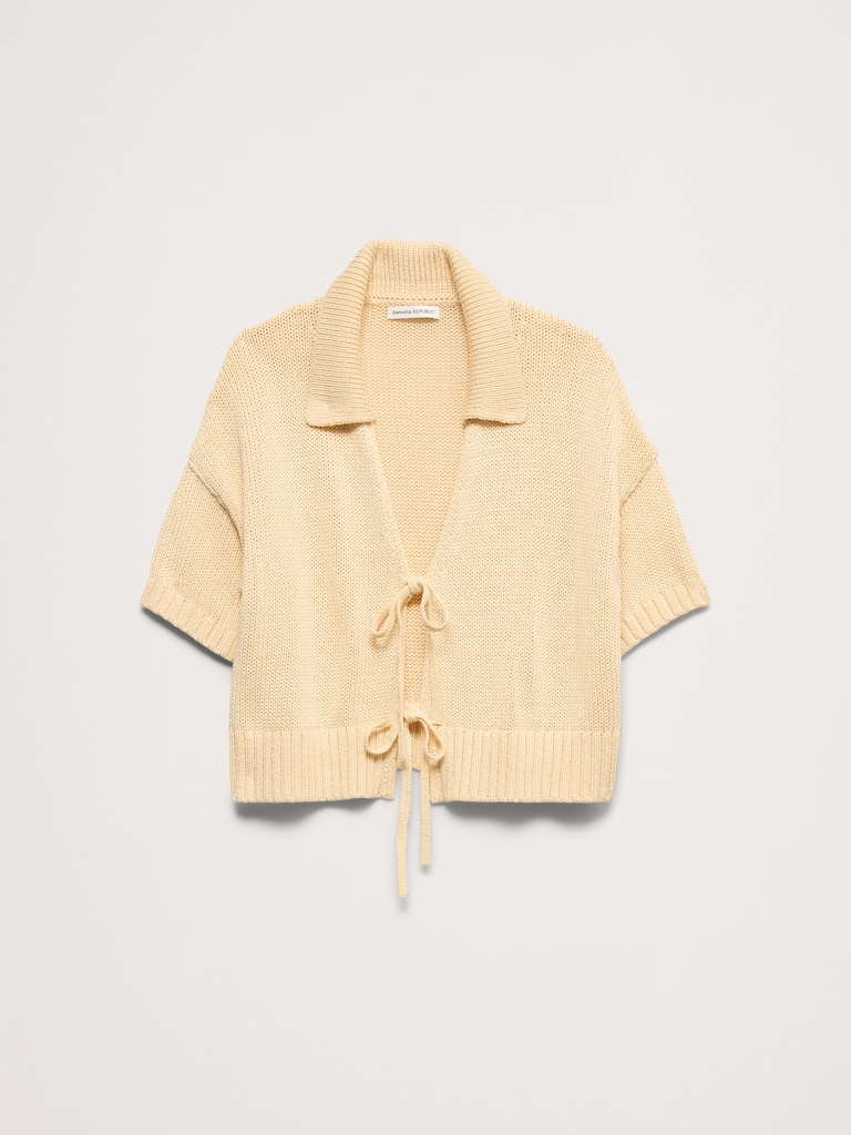 Cotton Tie-Front Polo Cardigan
