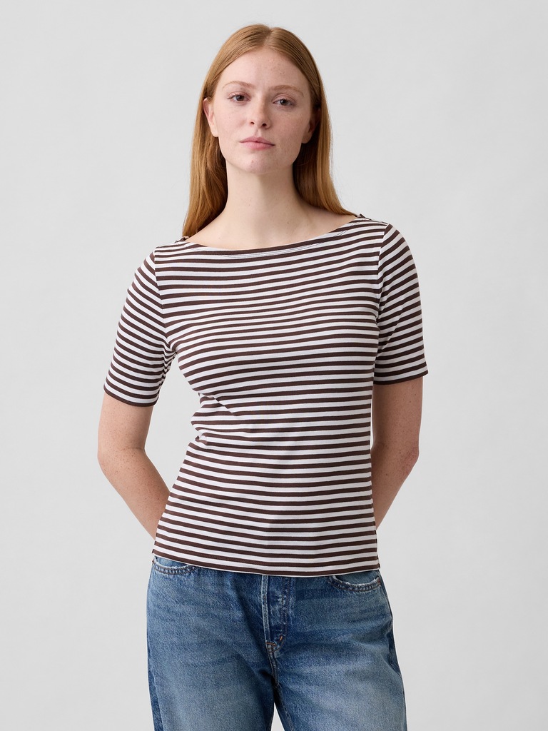 Modern Ribbed Boatneck T-Shirt