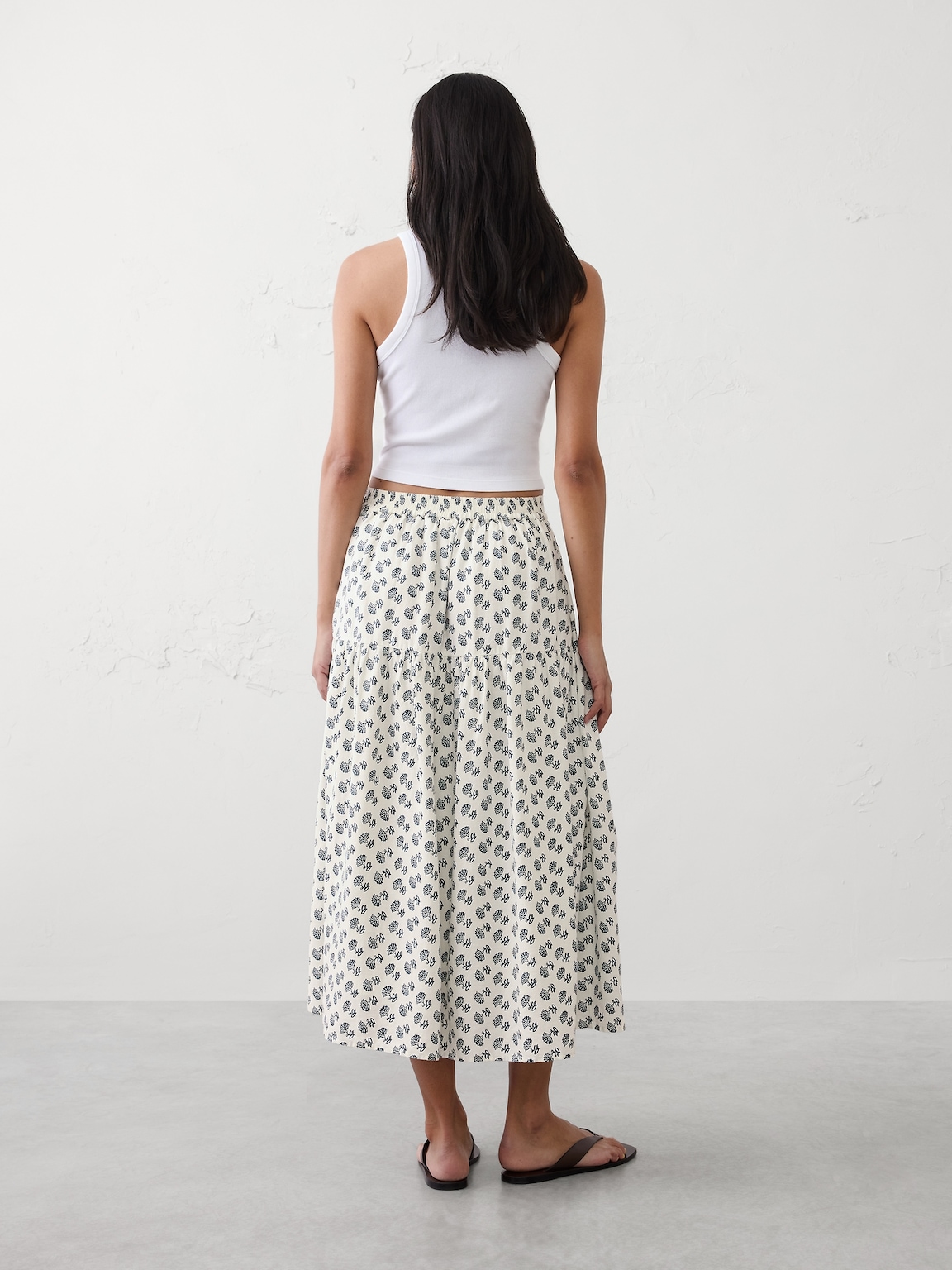 Linen-Blend Tiered Midi Skirt