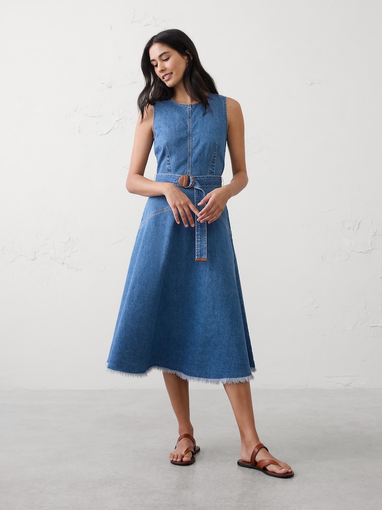 Denim Belted Midi Dress