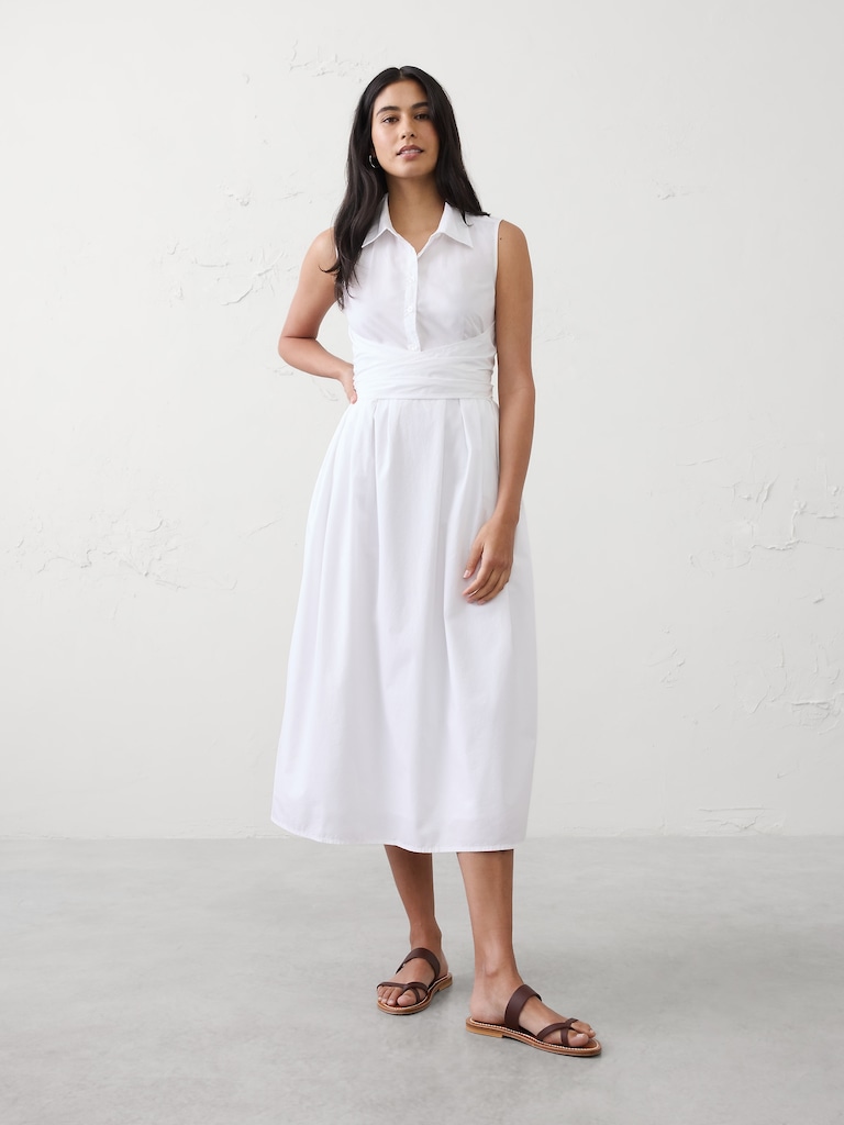 Poplin Wrapped Midi Shirtdress