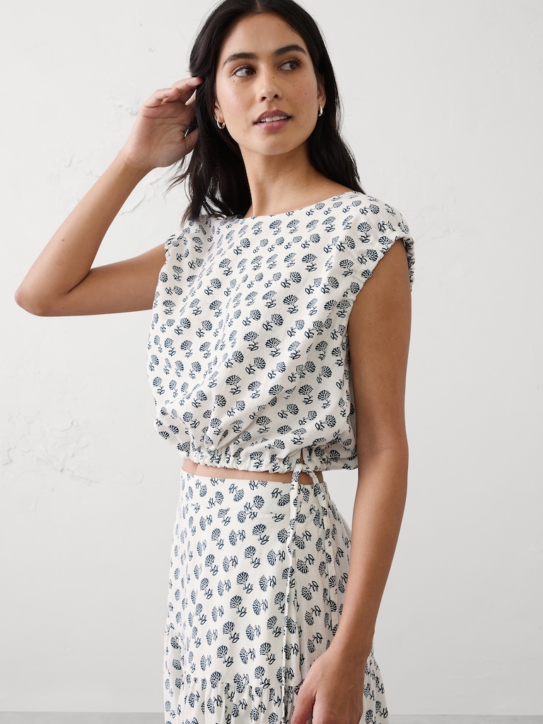 Linen-Blend Side-Tie Top