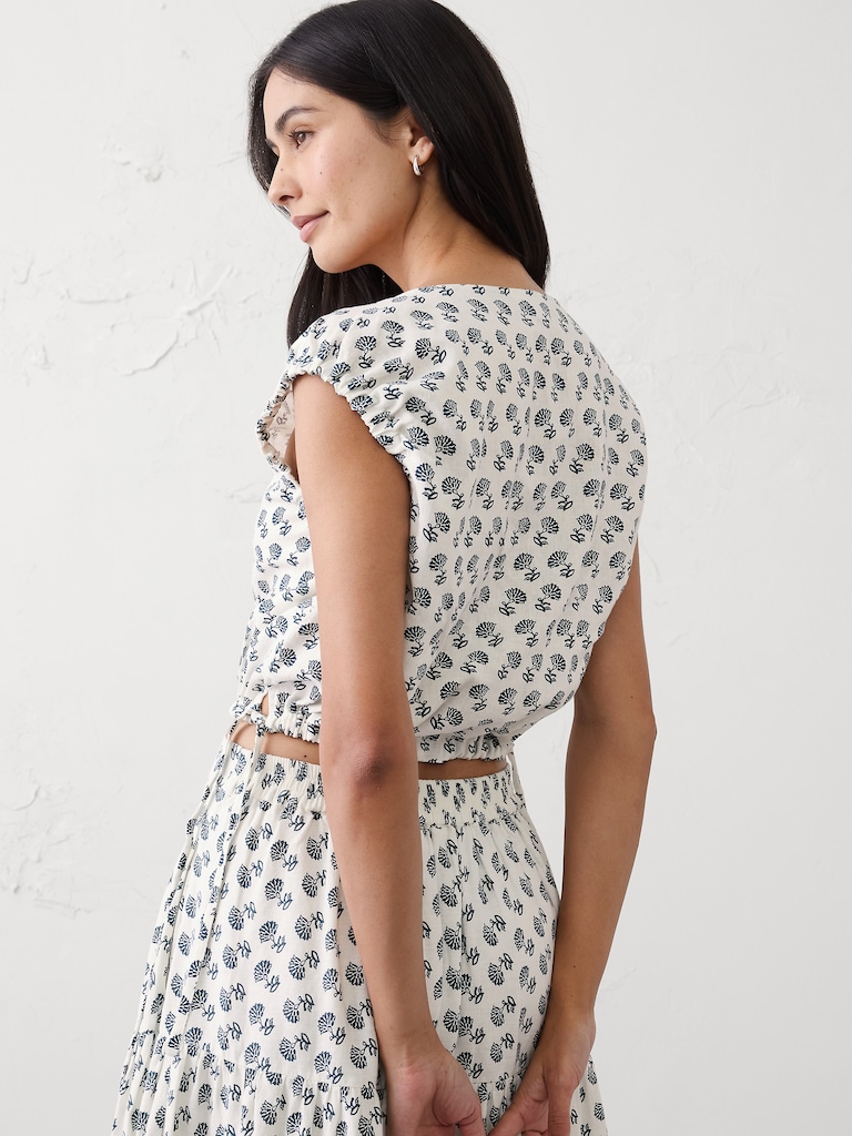 Linen-Blend Side-Tie Top