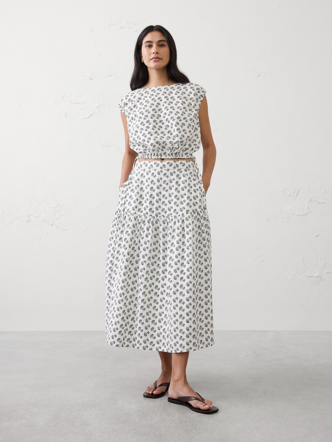 Linen-Blend Side-Tie Top