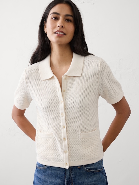 Cardigan Banana Republic Femme – Blanc Beige Taille M, Matière Coton Léger, Neuf Avec étiquette
