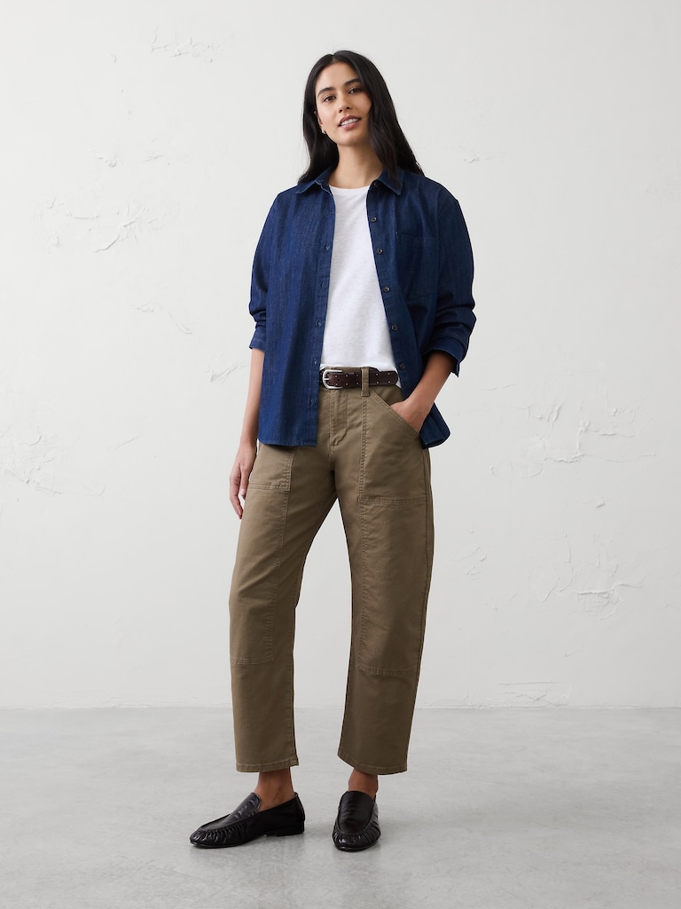 Mid-Rise Barrel-Leg Utility Pant