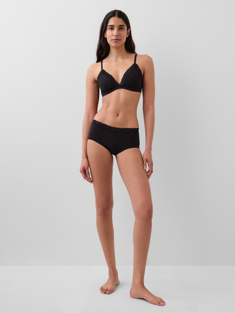Organic Stretch Cotton Lace-Trim Triangle Bra