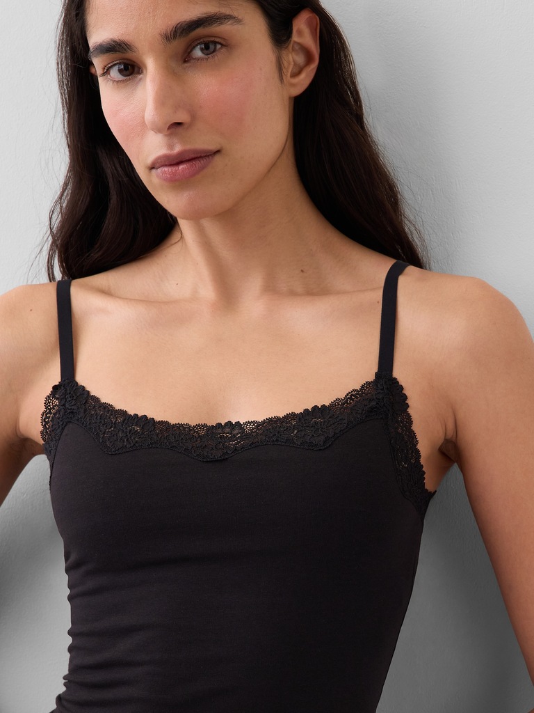 Organic Stretch Cotton Lace-Trim Cami