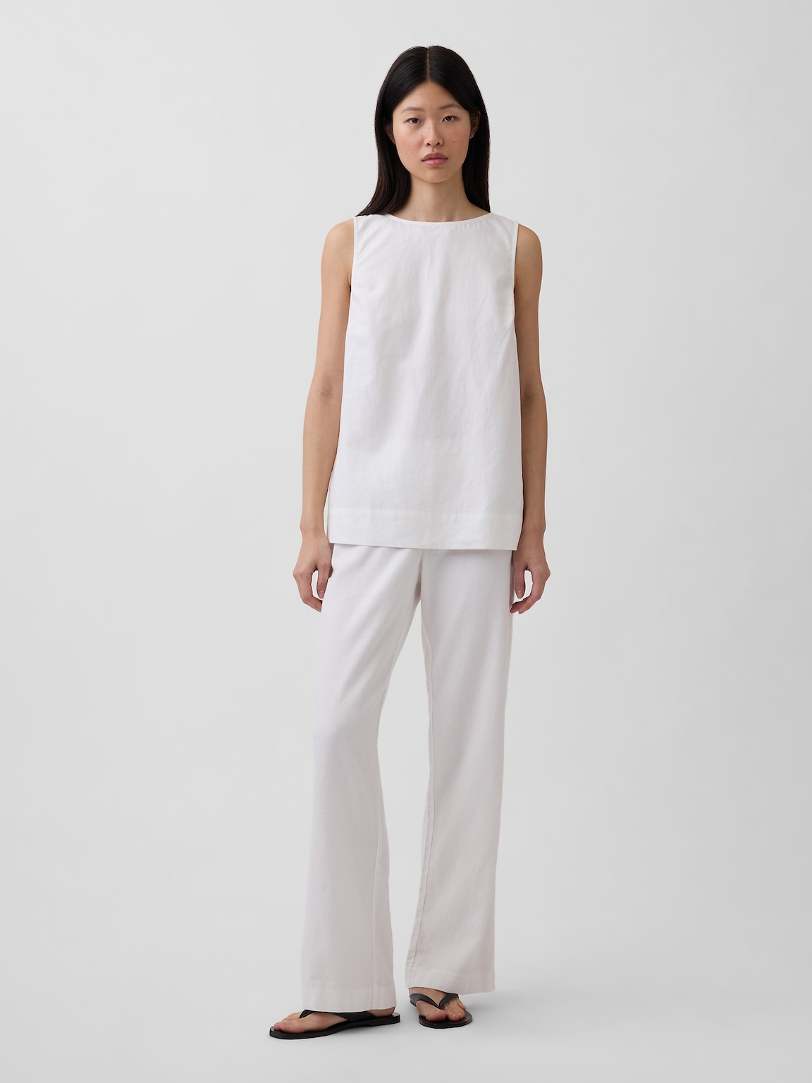 Linen-Blend Shell Tank Top