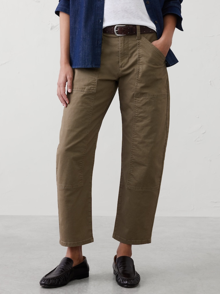 Mid-Rise Barrel-Leg Utility Pant