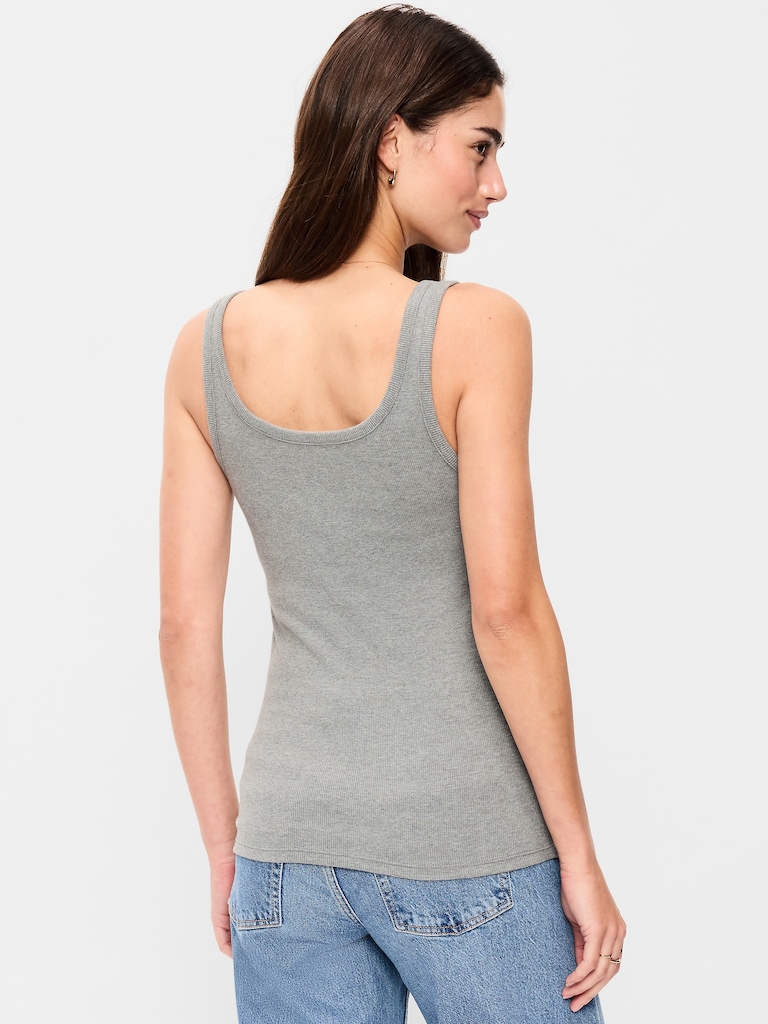 First-Layer Ribbed Scoop-Neck Tank Top