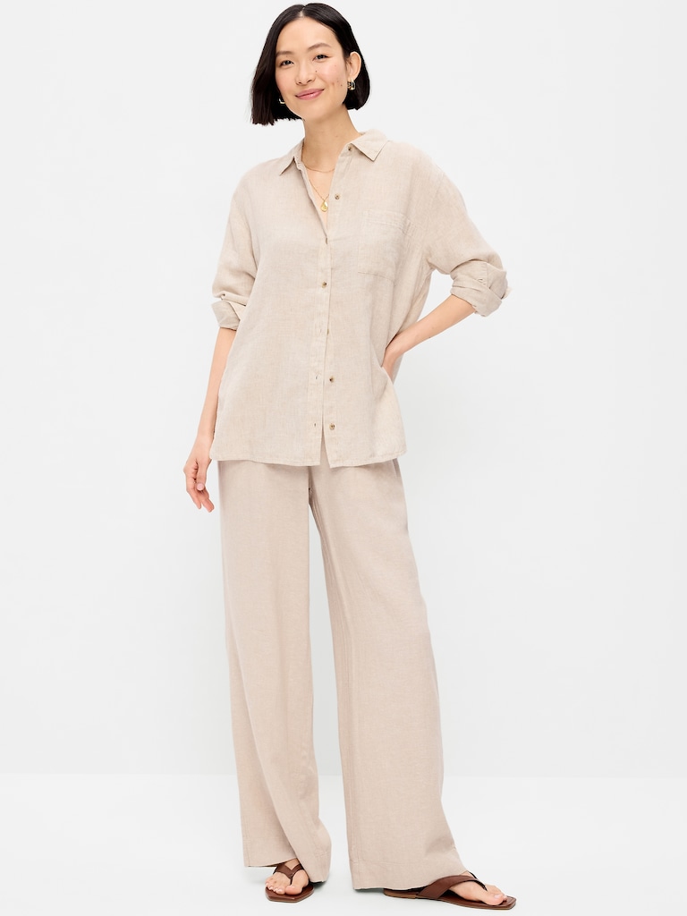 High-Waisted Linen-Blend Wide-Leg Pants