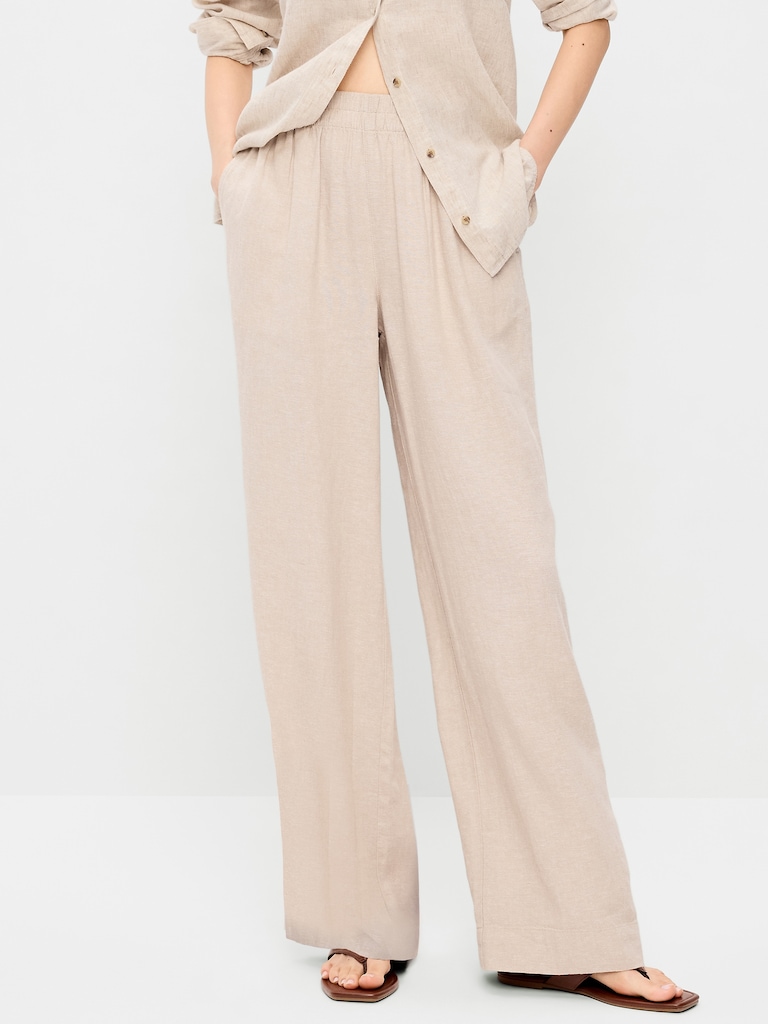 High-Waisted Linen-Blend Wide-Leg Pants