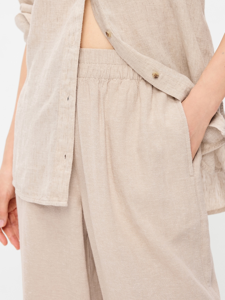 High-Waisted Linen-Blend Wide-Leg Pants