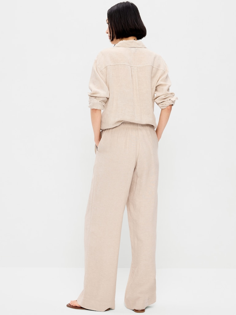 High-Waisted Linen-Blend Wide-Leg Pants