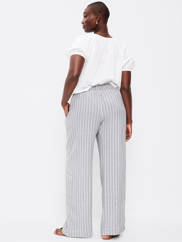 High-Waisted Linen-Blend Wide-Leg Pants