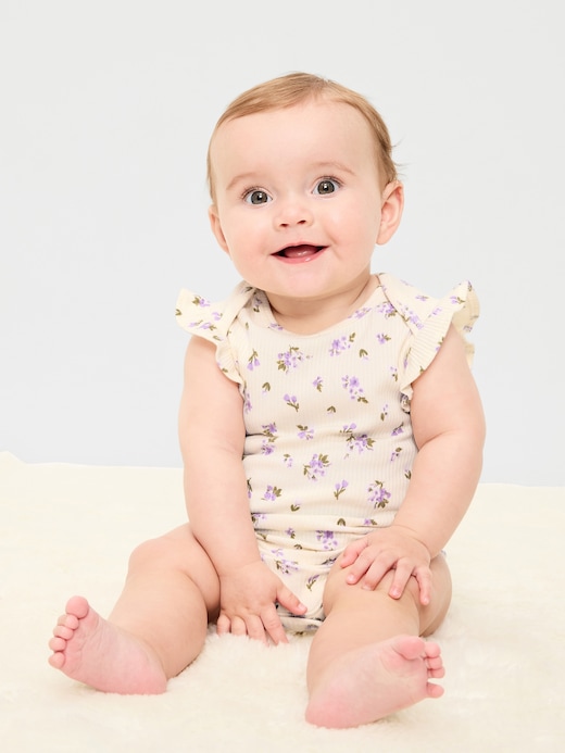 Short Short-Sleeve Ruffle-Trim Ribbed Bodysuit for Baby on clearance at Old Navy — 50% off