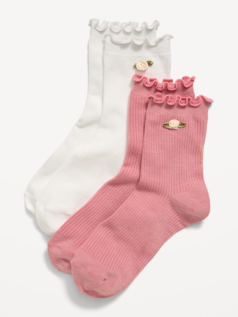 Ruffled Quarter Crew Sock 2-Pack for Women