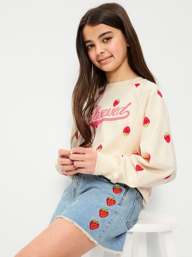 High-Waisted Embroidered Frayed-Hem Jean Shorts for Girls