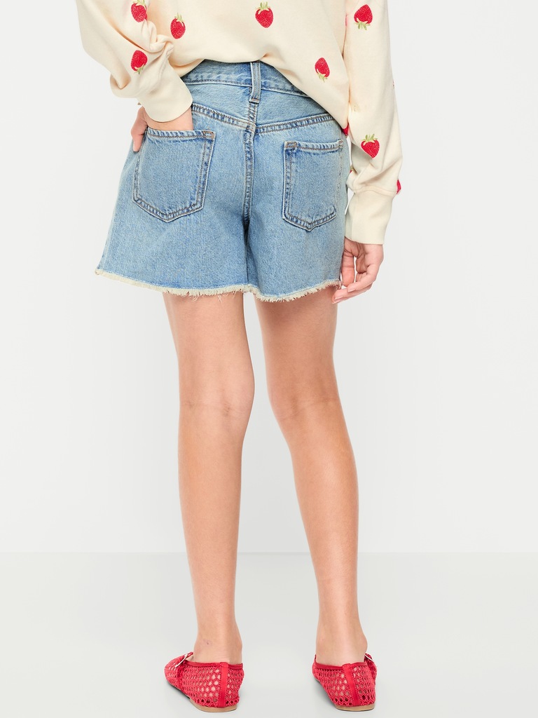 High-Waisted Embroidered Frayed-Hem Jean Shorts for Girls