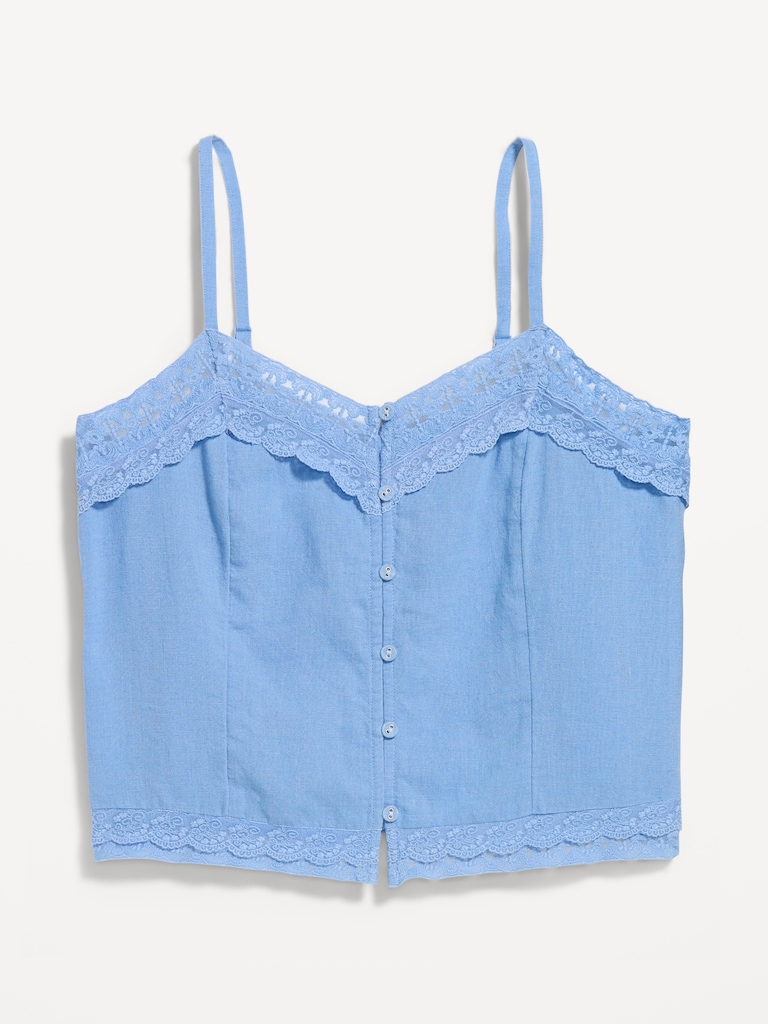 Lace-Trim Linen-Blend Cami Tank Top