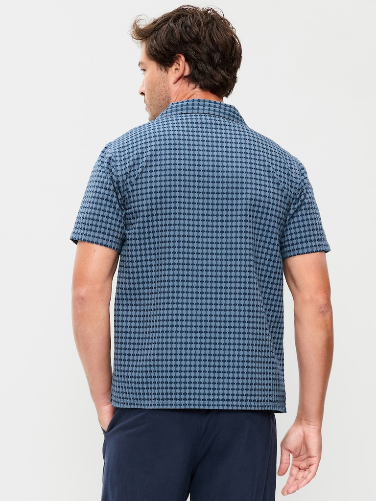 Short-Sleeve Textured Jacquard Camp Shirt