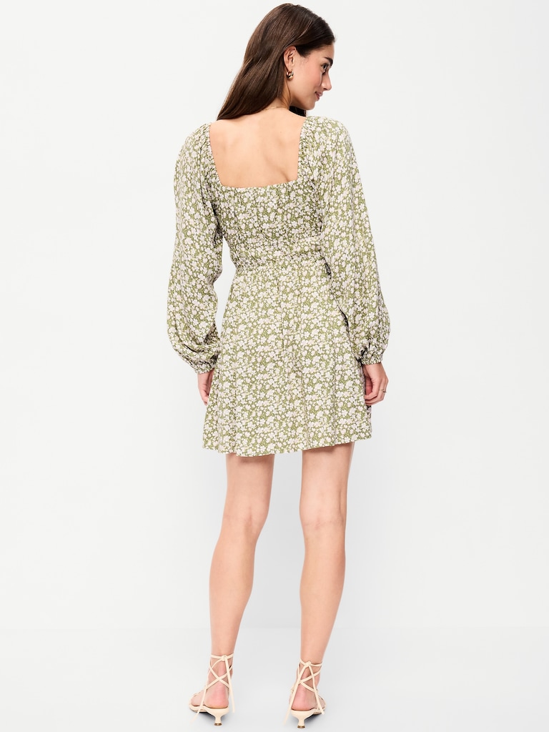 Long-Sleeve Square-Neck Mini Dress