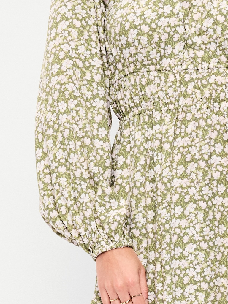 Long-Sleeve Square-Neck Mini Dress