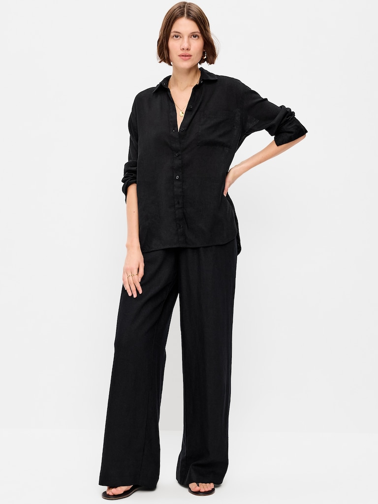 High-Waisted Linen-Blend Wide-Leg Pants