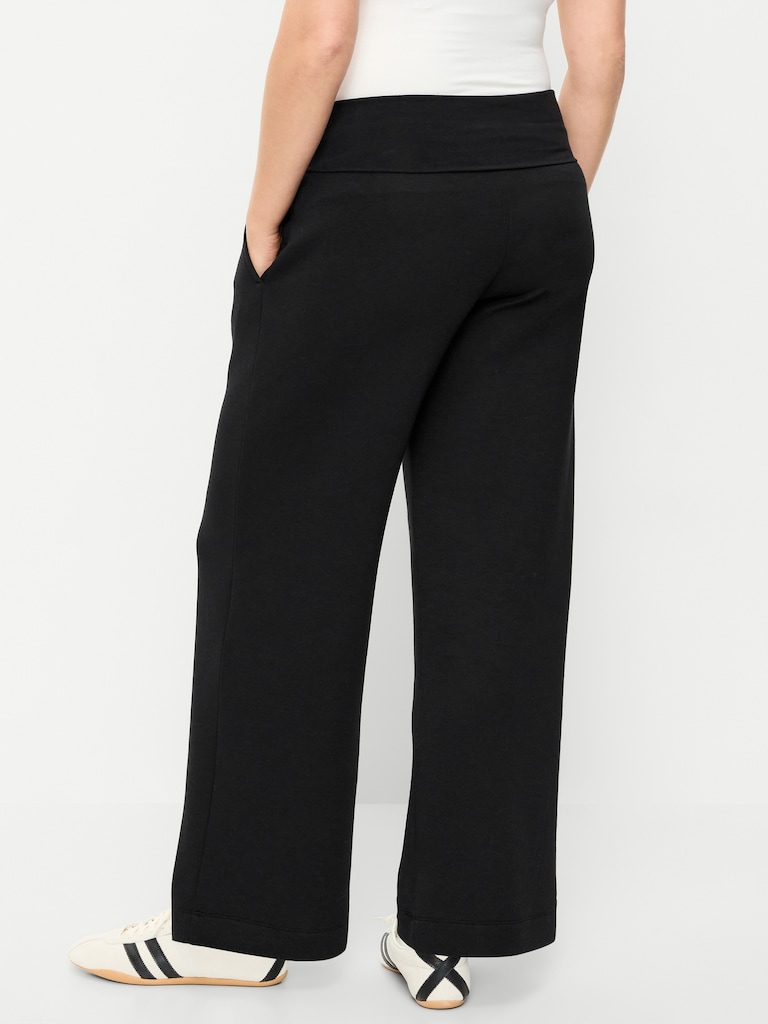 Maternity Bounce Fleece Rollover-Waist Wide-Leg Pants