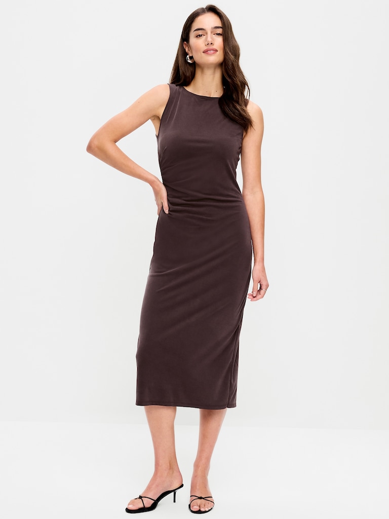 Sleeveless Draped Midi Dress
