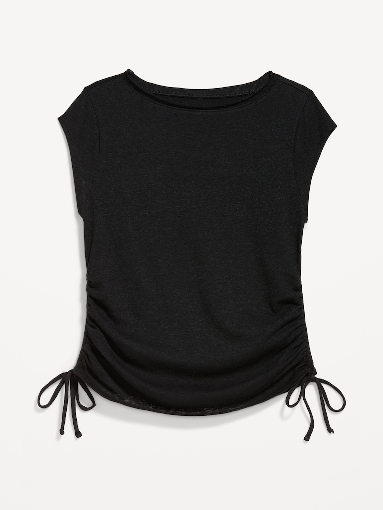 Cap-Sleeve Shirred Side Top
